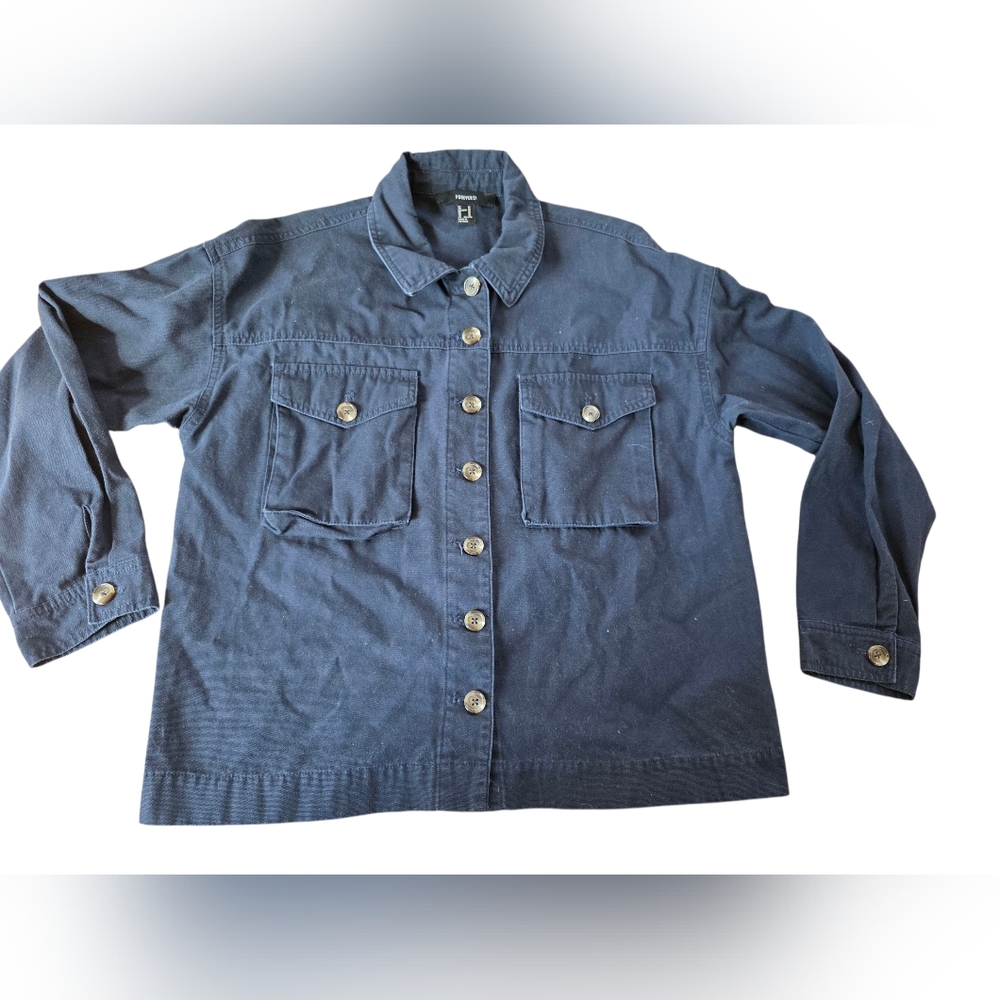 Forever 21 Navy Blue Button Up Utility Jacket Size M